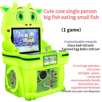 Máy trò chơi gắp xu một người chơi dễ thương, bò ăn cá lớn, cá nhỏ, màn hình 19 inch