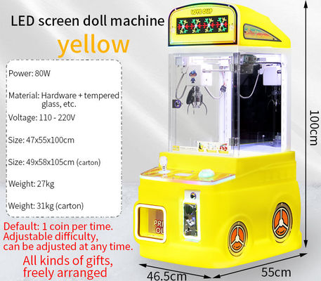 Máy trò chơi arcade đồ chơi nhồi bông mini móng vuốt tùy chỉnh màu vàng, thương mại, chạy bằng xu