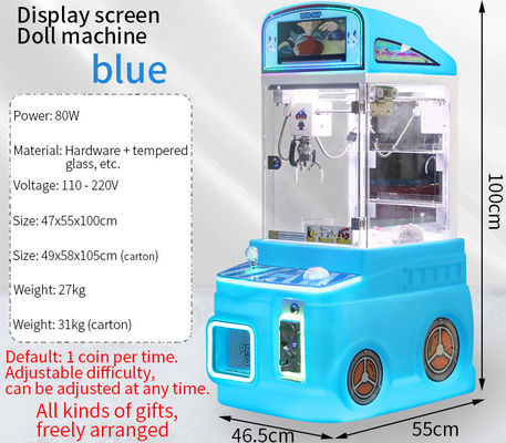 Máy bán hàng tự động màu xanh dương có màn hình hiển thị, trò chơi arcade mini gắp thú cho trẻ em